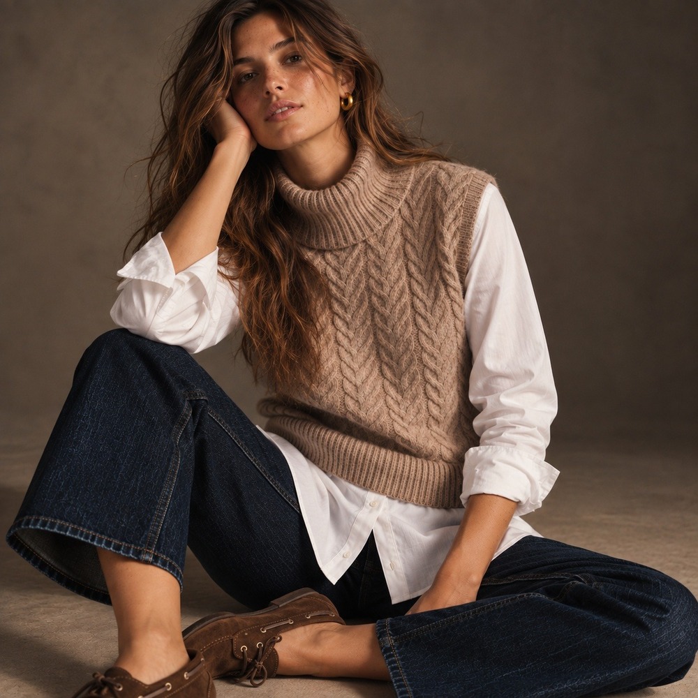 Sincerely Jules Cable Knit Layered Turtleneck Sz M